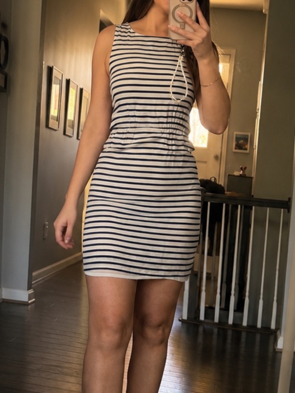 100% silk J. Crew Black and White Striped Sleeveless Dress